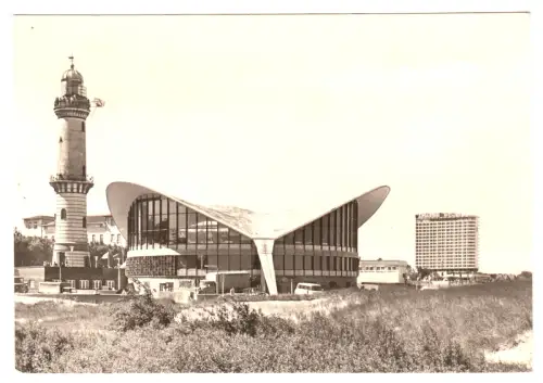 AK, Rostock Warnemünde, Leuchtturm, Teepott und Hotel "Neptun", 1975