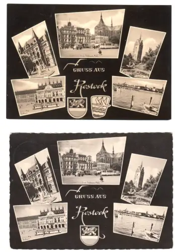 AK (2), Rostock, fünf Abb., zwei Gestaltungsvarianten, 1961 bzw. 1962