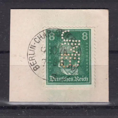 Briefstück, Michel-Nr.: 387, EF, Berlin-Charlottenburg 2, 9.10.28, Firmenlochung