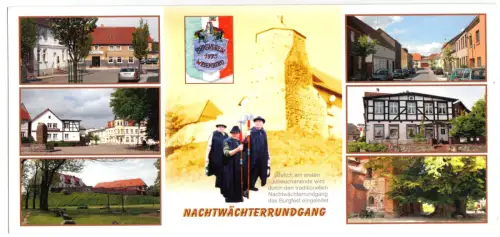 AK lang, Panoramakarte, Wesenberg, Nachtwächterrundgang, acht Abb., um 2010