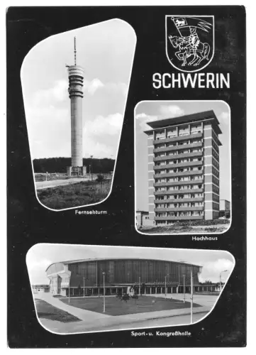 AK,  Schwerin, drei Abb., gestaltet, Wappen, 1964