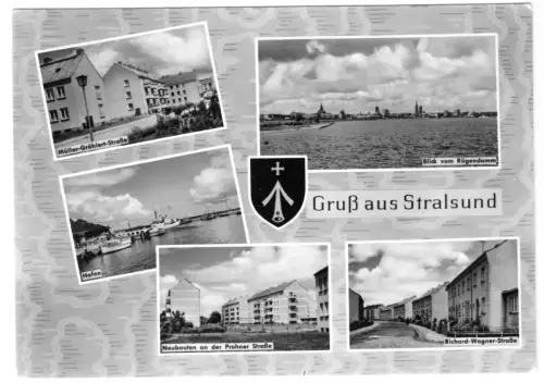 AK, Stralsund, fünf Abb., gestaltet, u.a. Neubauten der 1960er, 1964