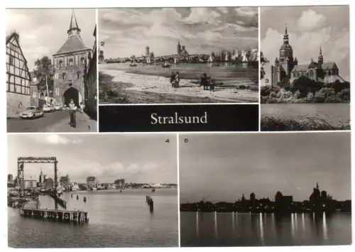 AK, Stralsund, fünf Abb., u.a. historische Stadtansicht, 1983
