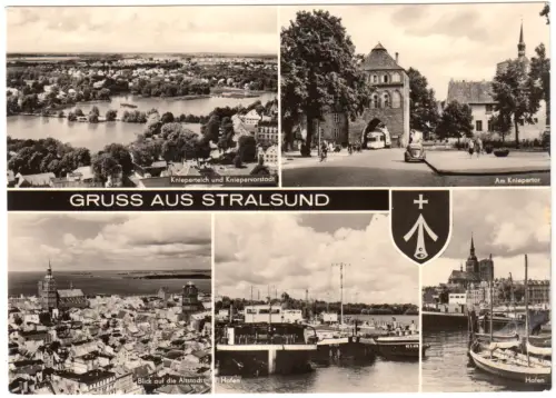 AK, Stralsund, fünf Abb., u.a. Knieperteich und Kniepervorstadt, 1975