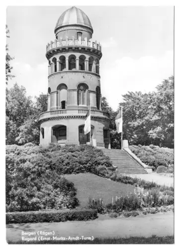 AK, Bergen Rügen, Rugard (Ernst-Moritz-Arndt-Turm), beflaggt, 1966
