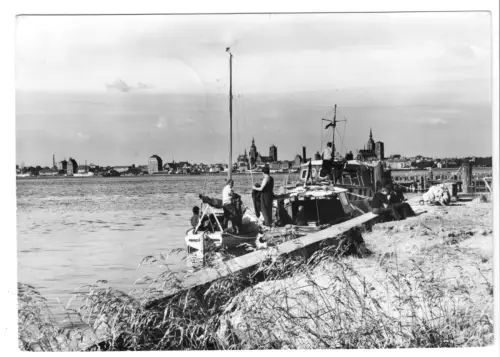 AK, Altefähr Rügen, Sportboothafen und Blick nach Stralsund, 1972