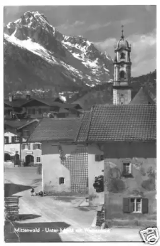 AK, Mittenwald, Partie am Unter-Markt, 1954