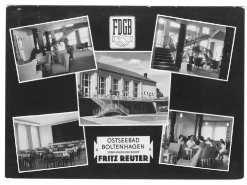 AK, Ostseebad Boltenhagen, FDGB-Heim "Fitz Reuter", fünf Abb., gestaltet, 1961