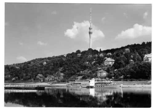 AK, Dresden Wachwitz, Fernsehturm, Elbansicht mit MS "Wilhelm Pieck", 1970