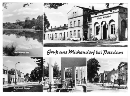 AK, Michendorf Kr. Potsdam, fünf Abb., u.a. Bahnhof, 1970