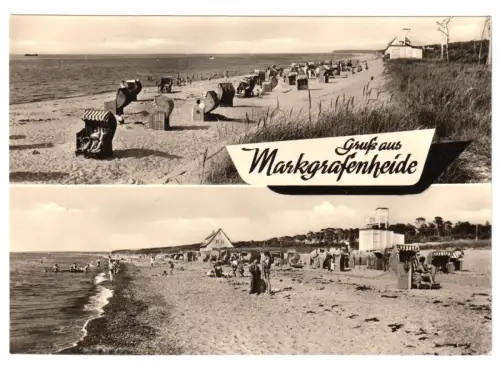 AK, Rostock - Markgrafenheide, zwei Strandpartien, belebt, 1968