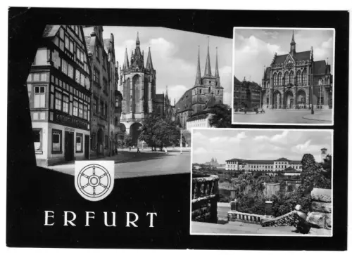 AK, Erfurt, drei Abb. und Wappen, gestaltet, 1967