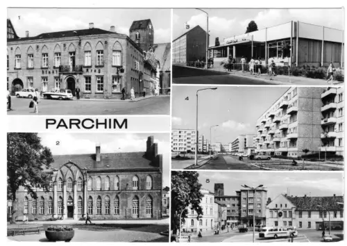 AK, Parchim, fünf Abb., u.a. HO-Kaufhalle, 1978