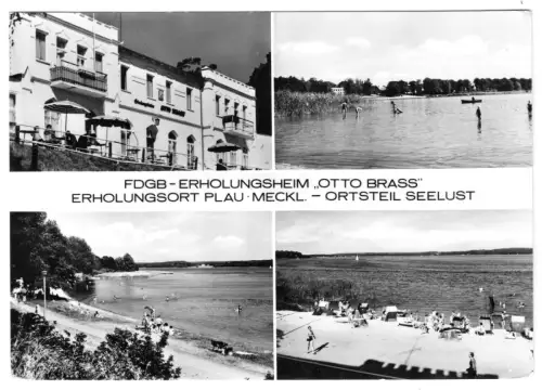 AK, Plau Meckl., Kr. Lübz, OT Seelust, FDGB-Heim "Otto Brass", vier Abb., 1977