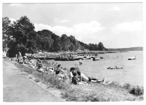 AK, Plau Meckl., Kr. Lübz, Strandbad am Plauer See, belebt, Version 2, 1970
