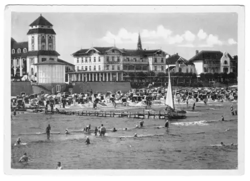 AK, Ostseebad Binz Rügen, Strandleben beim Klubhaus, 1951