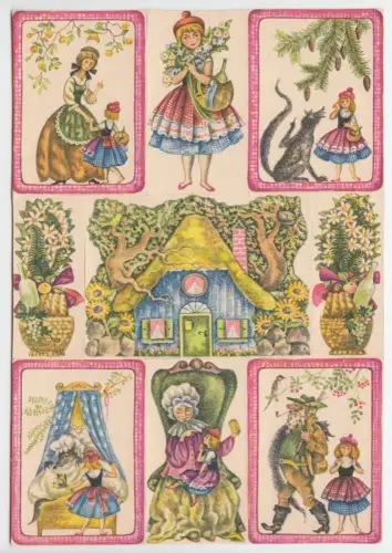 Blatt mit neun Stammbuchbildern, Rotkäppchen, Planet-Verlag Berlin, 1989