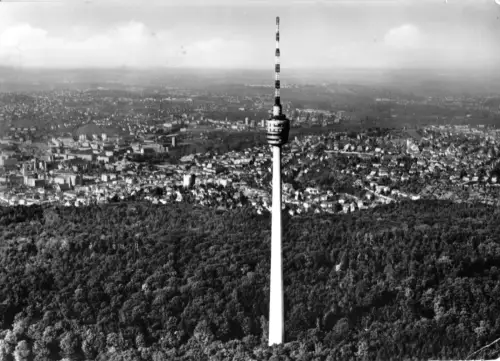 AK, Stuttgart, Luftbildansicht vom Fernseturm, Version 1, 1958