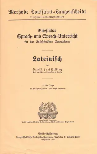 Willing, Dr. Carl; Brieflicher Sprach- und Sprech-Unterricht..., Lateinisch 1900