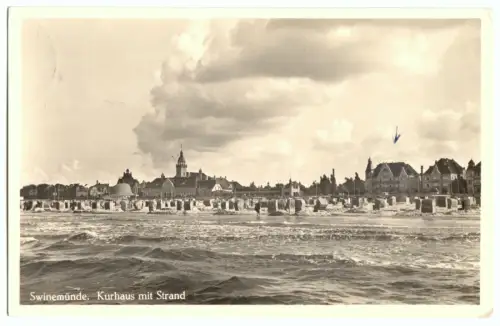 AK, Swinemünde, Swinoujscie, Kurhaus mit Strand, 1938