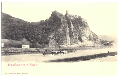 AK, Aussig, Ústí nad Labem, Elbblick zum Schreckenstein, um 1902