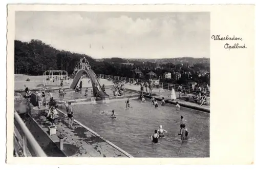 AK, Wiesbaden, Opelbad, belebt, 1936