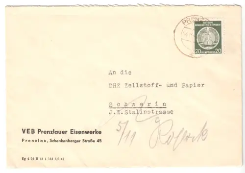 Bedarfsbf., DDR Mi-Nr. Dienst 8xX, EF, o Prenzlau, 4.12.54