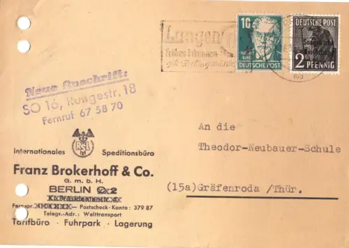 Geschäftspostkarte, Michel-Nr. SBZ 182 MiF 215, o (1) Berlin N 4, 16.12.48