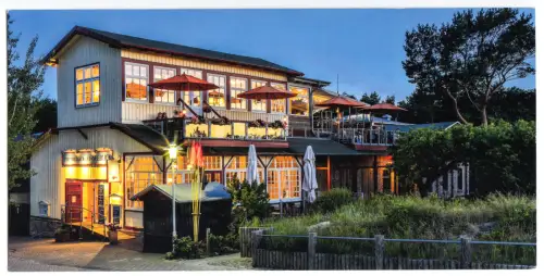 AK lang, Panoramakarte, Ostseebad Prerow, Fischrestaurant Seeblick, ca. 2017