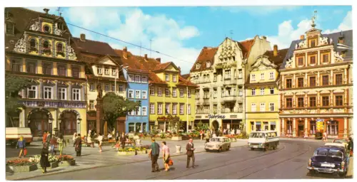 AK lang, Panoramakarte, Erfurt, Fischmarkt, belebt, 1971