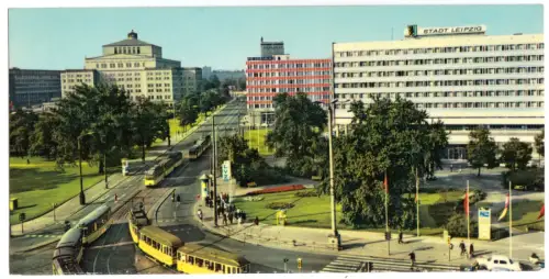 AK lang, Panoramakarte, Leipzig, Blick vom Hauptbahnhof in die Goethestr., 1967