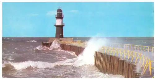 AK lang, Panoramakarte, Rostock Warnemünde, Blick auf die Mole, 1976