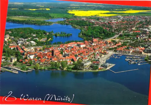 AK, Waren Müritz, Luftbildtotale von der Müritz zum Tiefwarensee, um 2000