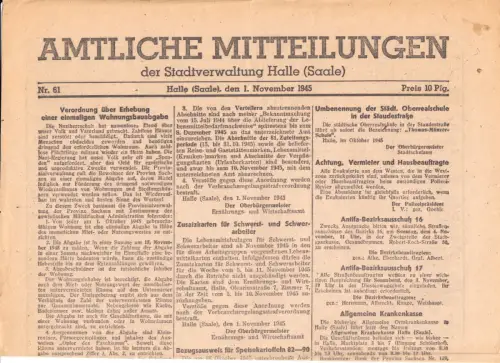 Amtliche Mitteilungen der Stadtverwaltung Halle (Saale), Nr. 61 vom 1.11.1945