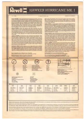 Montageanleitung, Modellflugzeug Hawker Hurricane MK.I, Firma Revell, 1992
