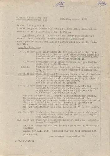 Potsdam, Einladung und Programm zum Stadtheidefest 1989