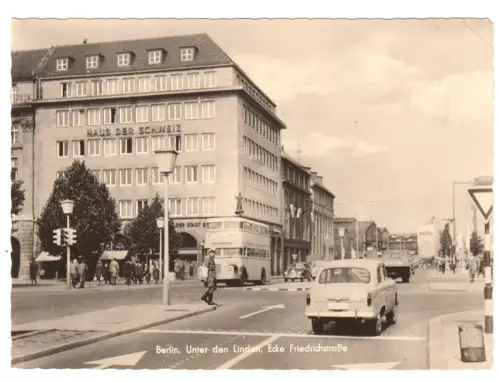 AK, Berlin Mitte, Unter den Linden Ecke Friedrichstr., Doppelstockbus, 1964