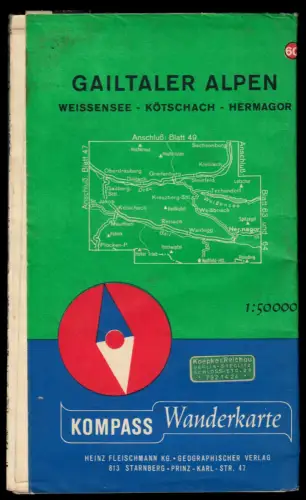Kompass Wanderkarte, Gailtaler Alpen, Weissensee - Kötschach - Hermagor, um 1978