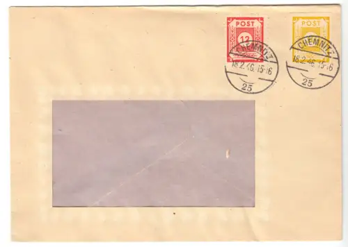 Brief-Umschlag, Mi.-Nr. SBZ, Ost-Sachs. 55, 60, o Chemnitz 25, 18.2.46