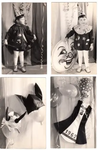 32 Fotos, Kollektion von Kostümen für Kinderfasching, 1960er