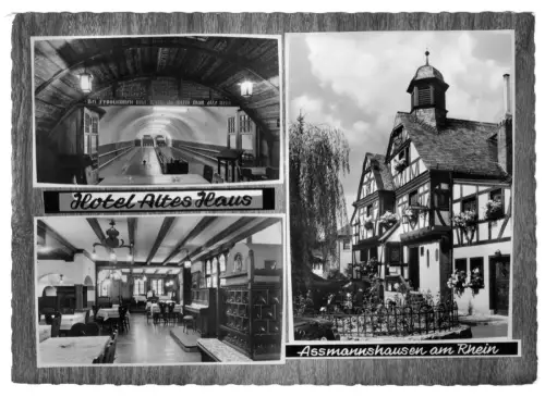 AK, Rüdesheim, OT Assmannshausen, Hotel Altes Haus, drei Abb., um 1960