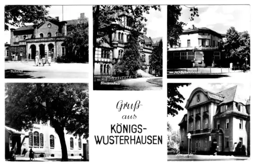 AK, Königs Wusterhausen, fünf Abb., u.a. Bahnhof, Post, Amtsgericht, 1958