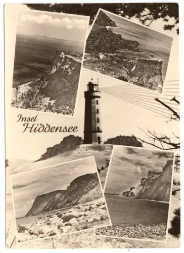 AK, Insel Hiddensee, fünf Abb., gestaltet, Steilküste und Leuchtturm, 1966