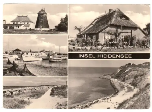 AK, Insel Hiddensee, fünf Abb., u.a. Mühle, 1975