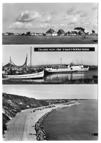 AK, Insel Hiddensee, drei Abb., u.a. Hafen Vitte, 1973