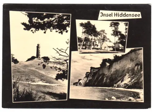 AK, Insel Hiddensee, drei Abb., gestaltet, u.a. Leuchtturm, 1965