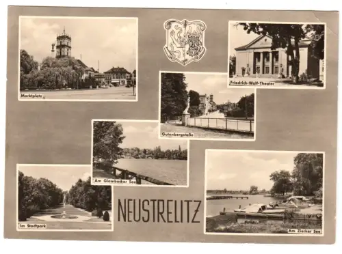 AK, Neustrelitz, sechs Abb., gestaltet, 1966