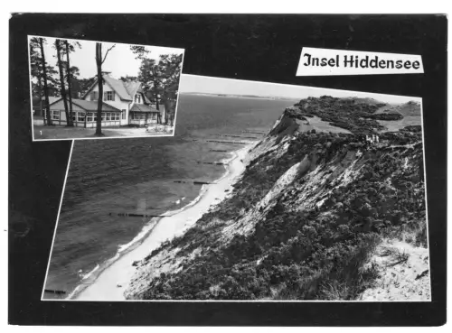 AK, Insel Hiddensee, zwei Abb., Gastst. "Zum Klausner",  Blick zum Swanti, 1966