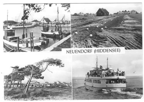 AK, Neuendorf Insel Hiddensee, vier Abb., u.a. MS "Insel Hiddensee", 1984