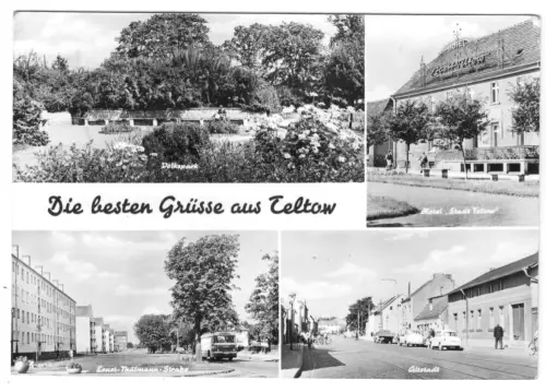 AK, Teltow Kr. Potsdam, vier Abb., u.a. Hotel "Stadt Teltow", 1974